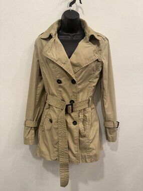 Stile Benetton US 8 Khaki Cotton Belted Double-Breasted Trench Coat